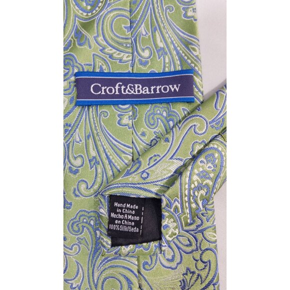 Croft & Barrow Mens Necktie Green & Blue Paisley Silk Tie - Picture 5 of 8